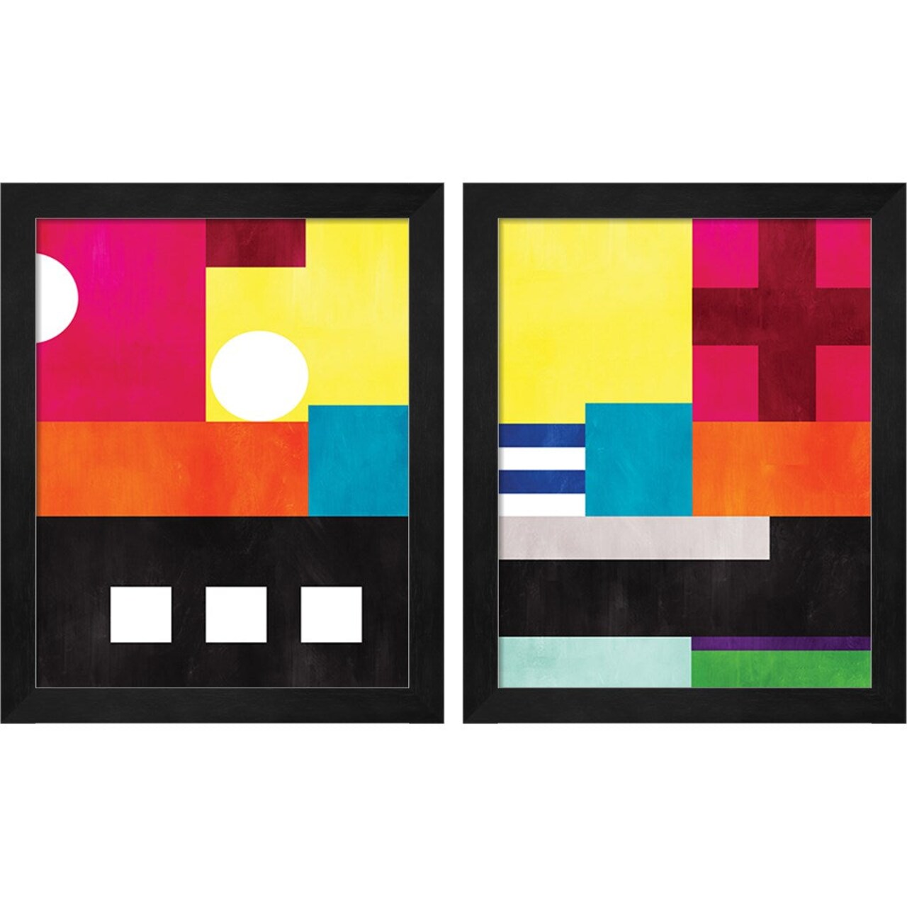 Multicolor Geometric A by Linda Woods, 2 Piece Black Framed Art Set
